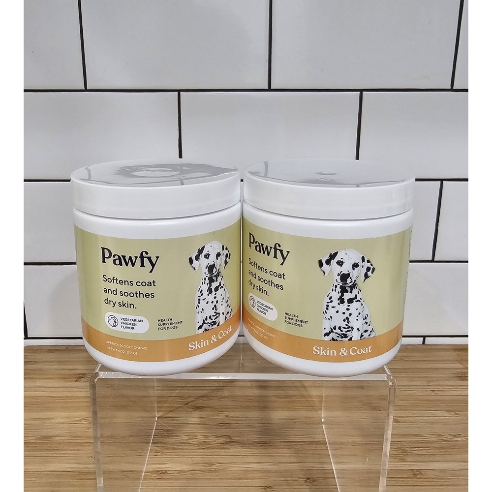 Lot of 2 Pawfy Skin & Coat Soft Chews Dog Supplement for Dogs 4oz / 30 Chews